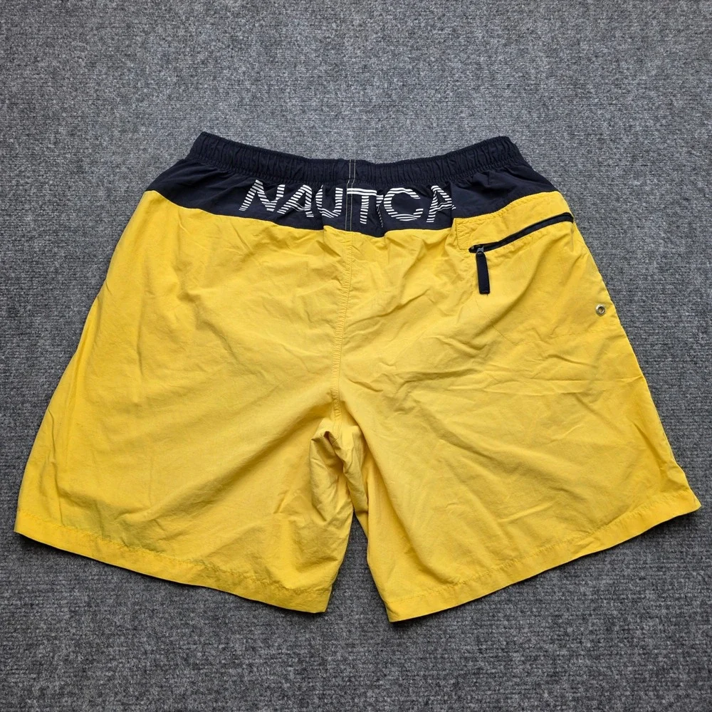 Nautica Swim Trunks Men‎ Large Yellow Blue Board Shorts Nylon Mesh Lined Color
